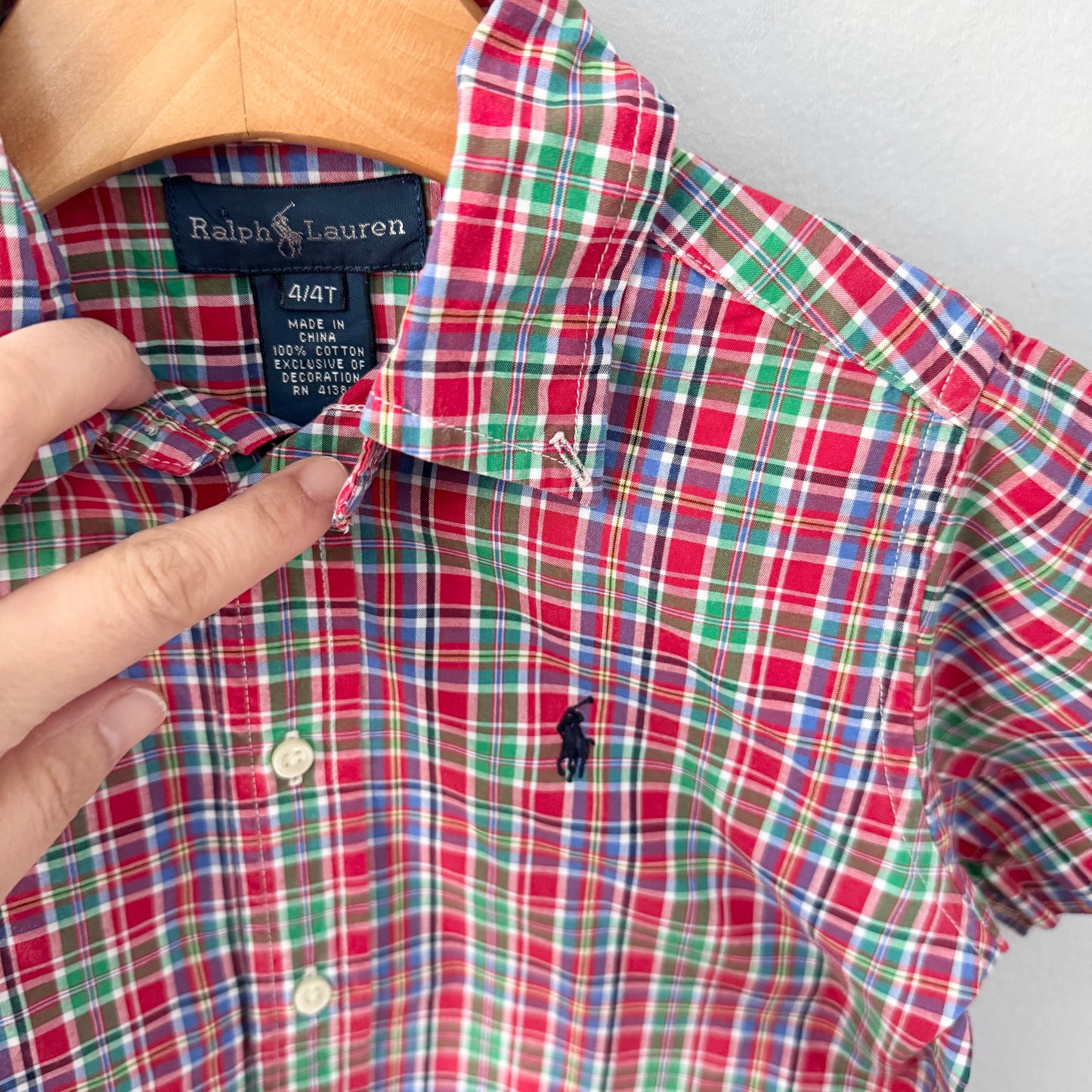 Polo Ralph Lauren / Chemise à carreaux rouge et verte / 4 ans