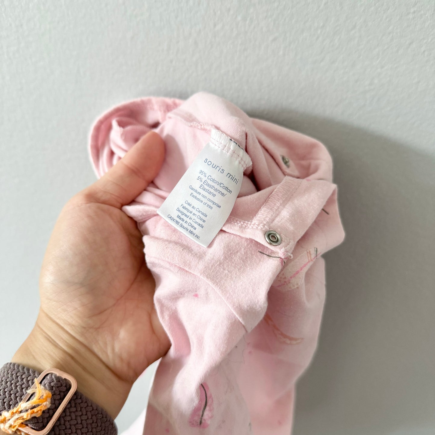 Souris Mini / Light pink x feather romper / 3-6M