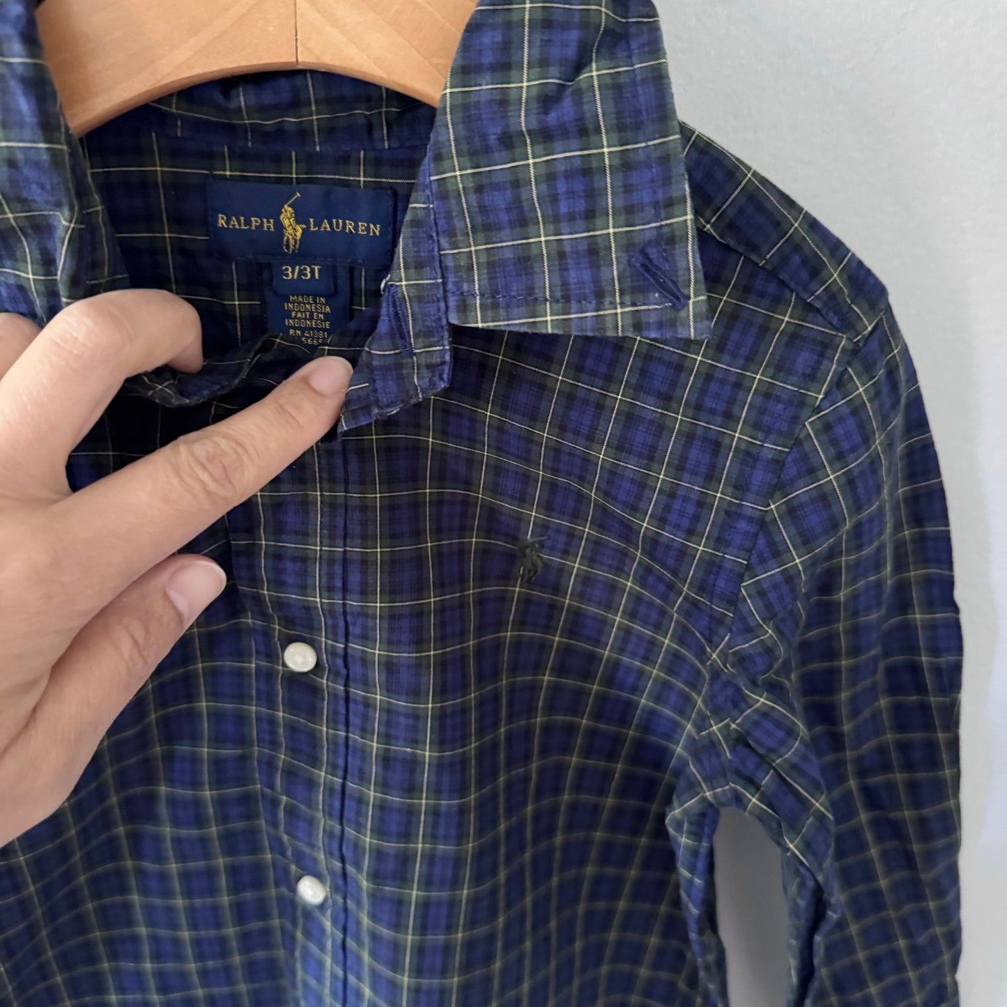 Polo Ralph Lauren / Navy green checked shirt / 3T