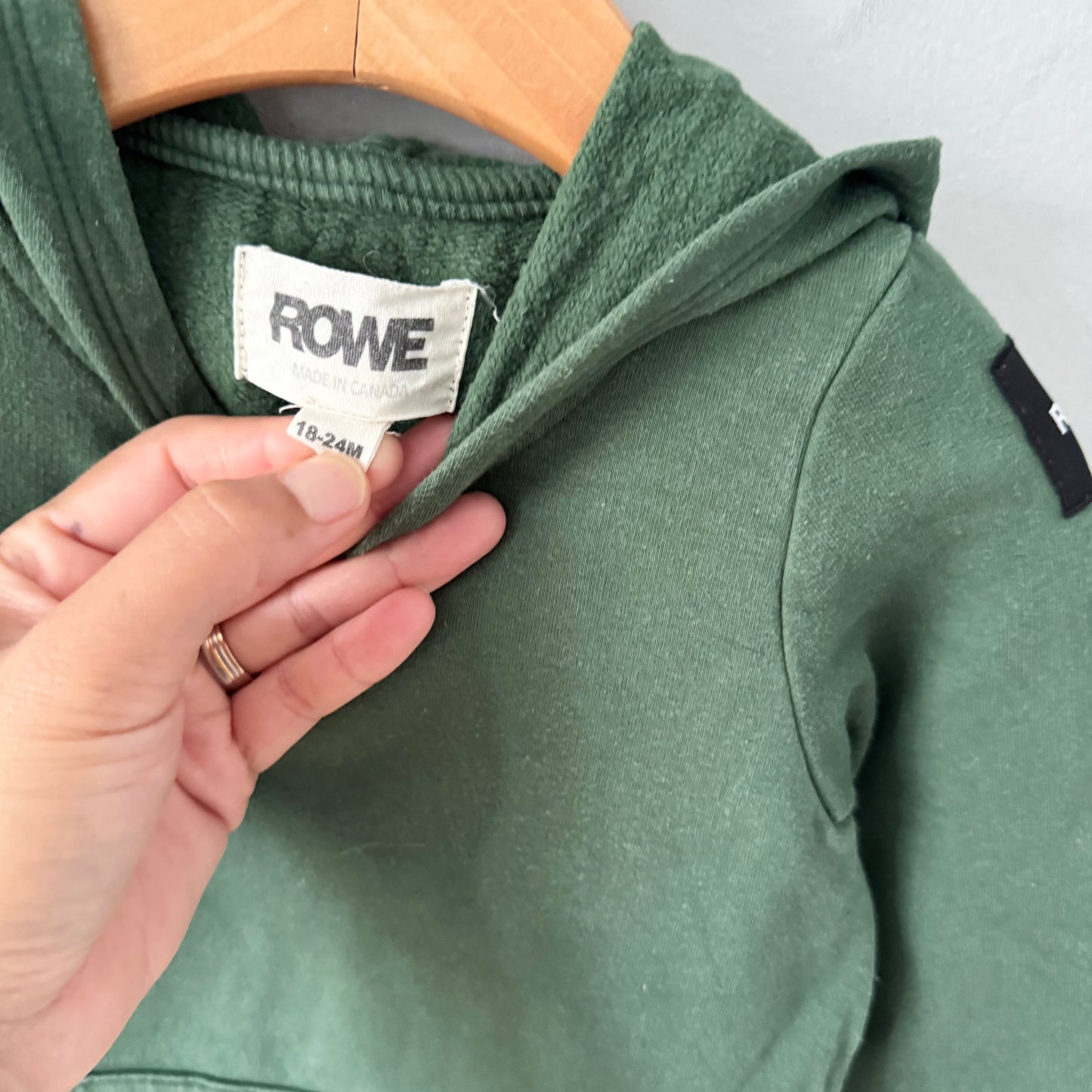 Rowe / Green crew hoodie romper / 18-24M