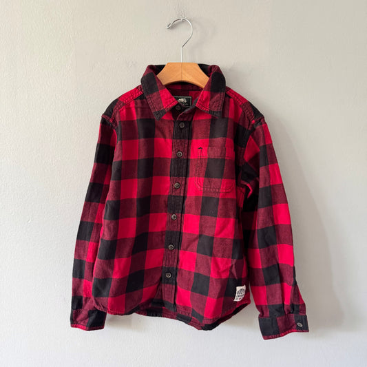 Roots / Red black plaid flannel shirt / 5-6Y