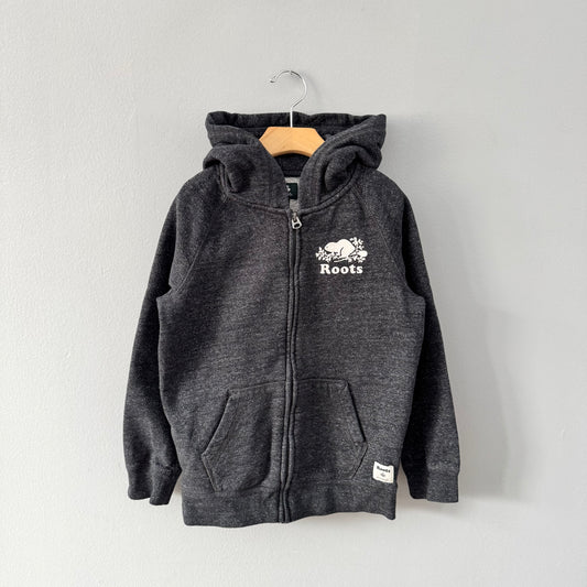 Roots / Dark grey x glitter zip up hoodie / 7-8Y