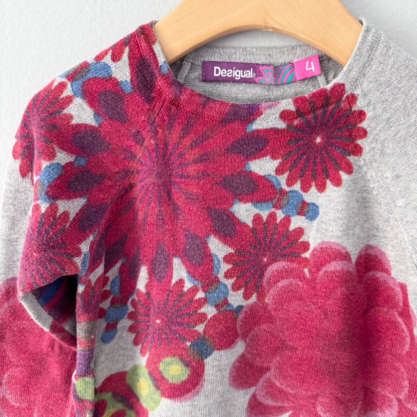 Desigual / Grey x floral knit dress / 4Y