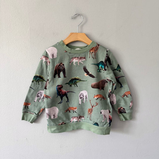 H&M / Green x animal sweatshirt / 4-6Y