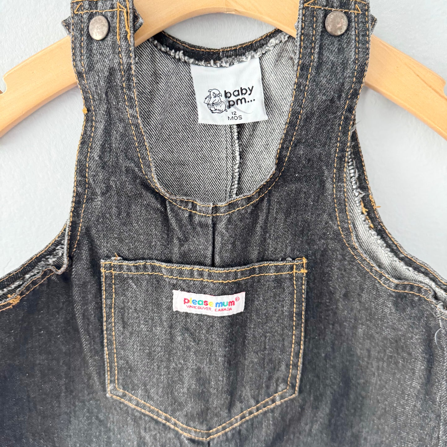Vintage / Please mum black denim overalls / 12M