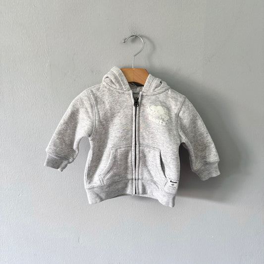 Roots / Light grey zip up hoodie / 3-6M