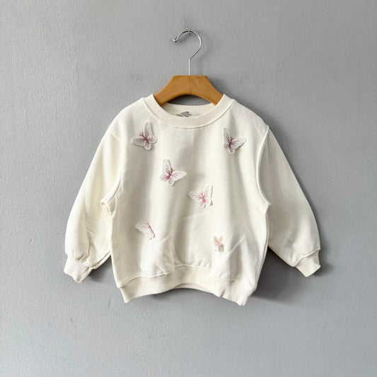 H&M / White x butterfly sweatshirt / 3-4Y