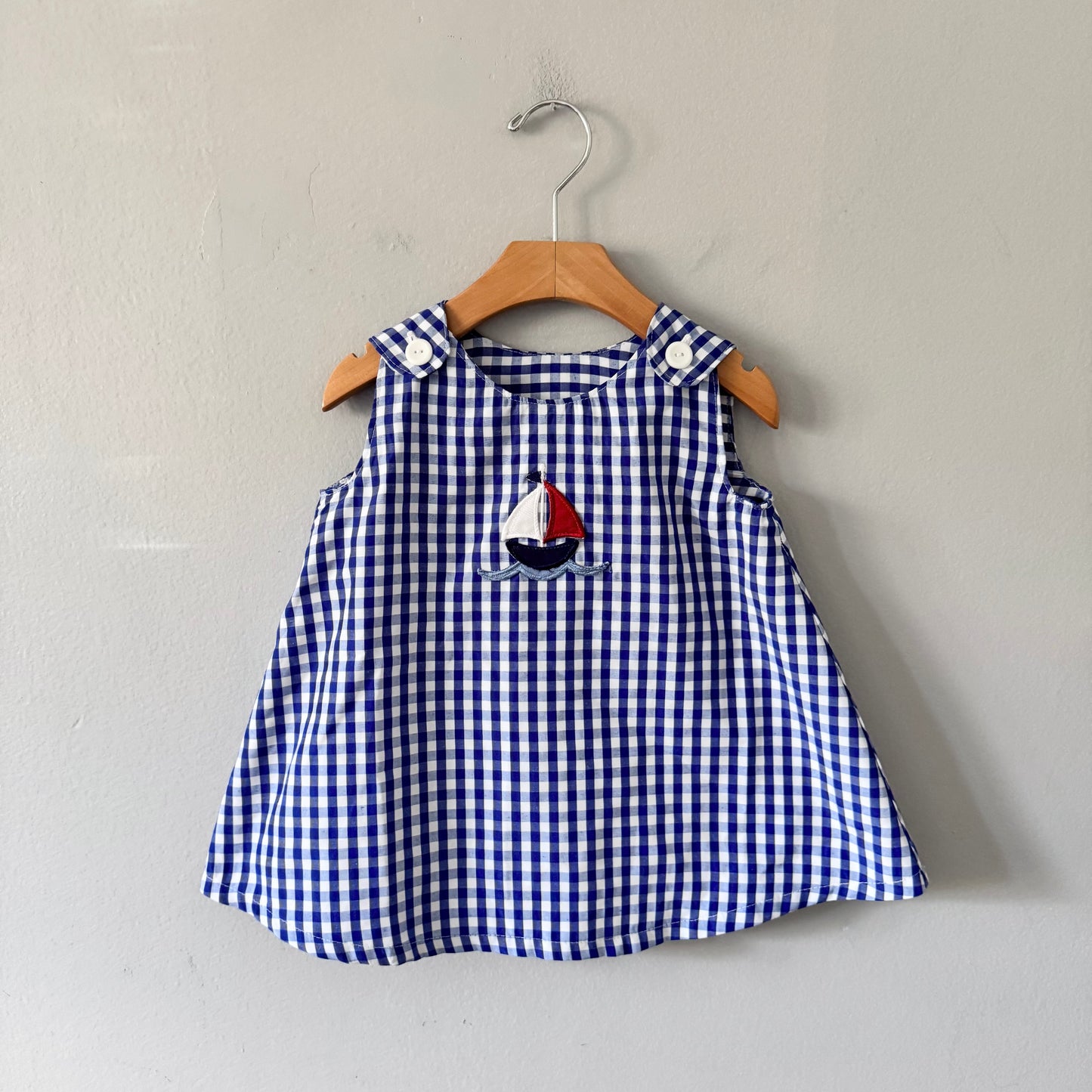 Vintage / White blue plaid dress / 24M