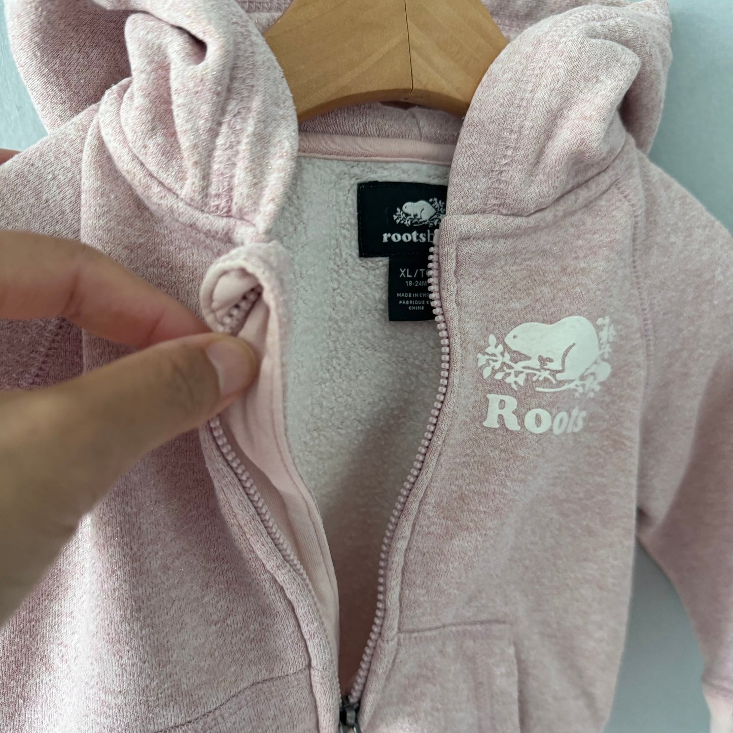 Roots / Pink x glitter zip up hoodie / 18-24M
