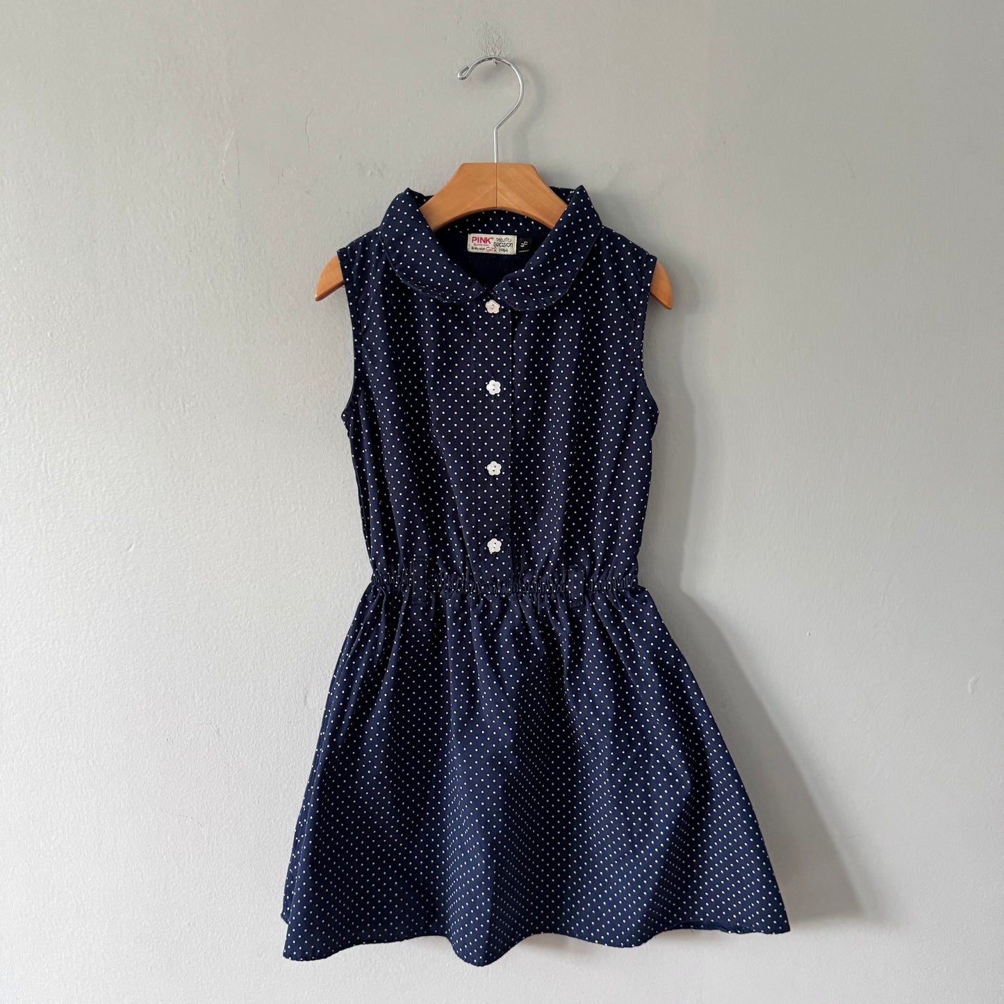 Pink / Navy x dots dress / 6-7Y