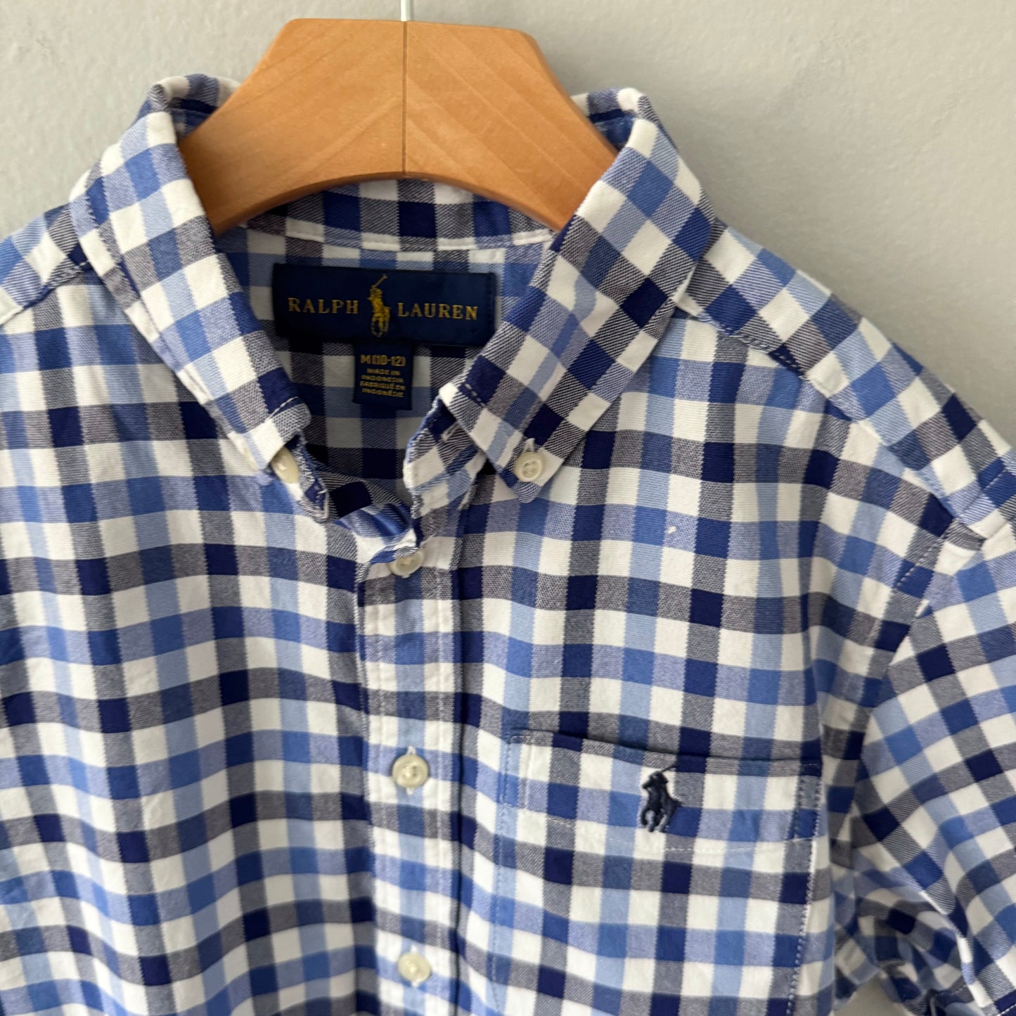 Polo Ralph Lauren / Chemise à carreaux bleue et blanche / 10-12 ans