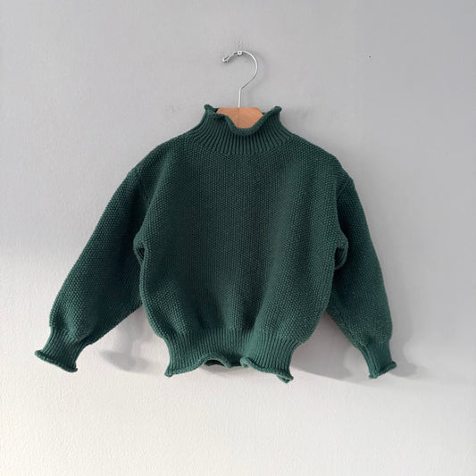 Handmade / Green turtle neck knit pullover / 3Y