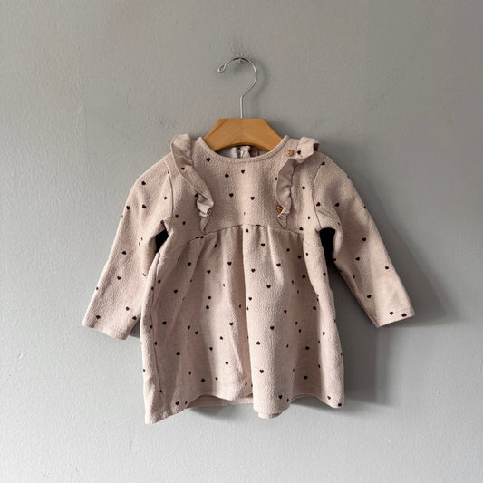 Zara / Beige x heart flennel dress / 12-18M