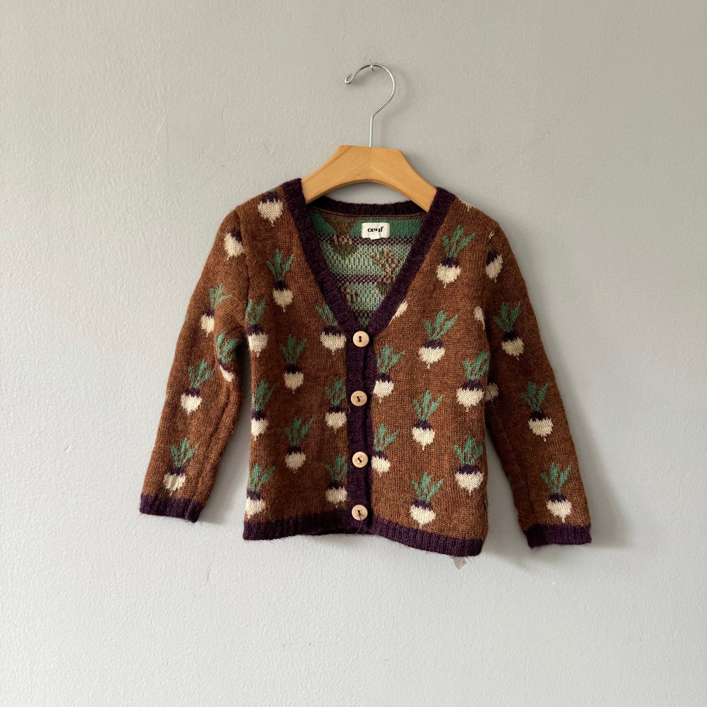 Oeuf / Turnip alpaca 100% cardigan / 4-5Y