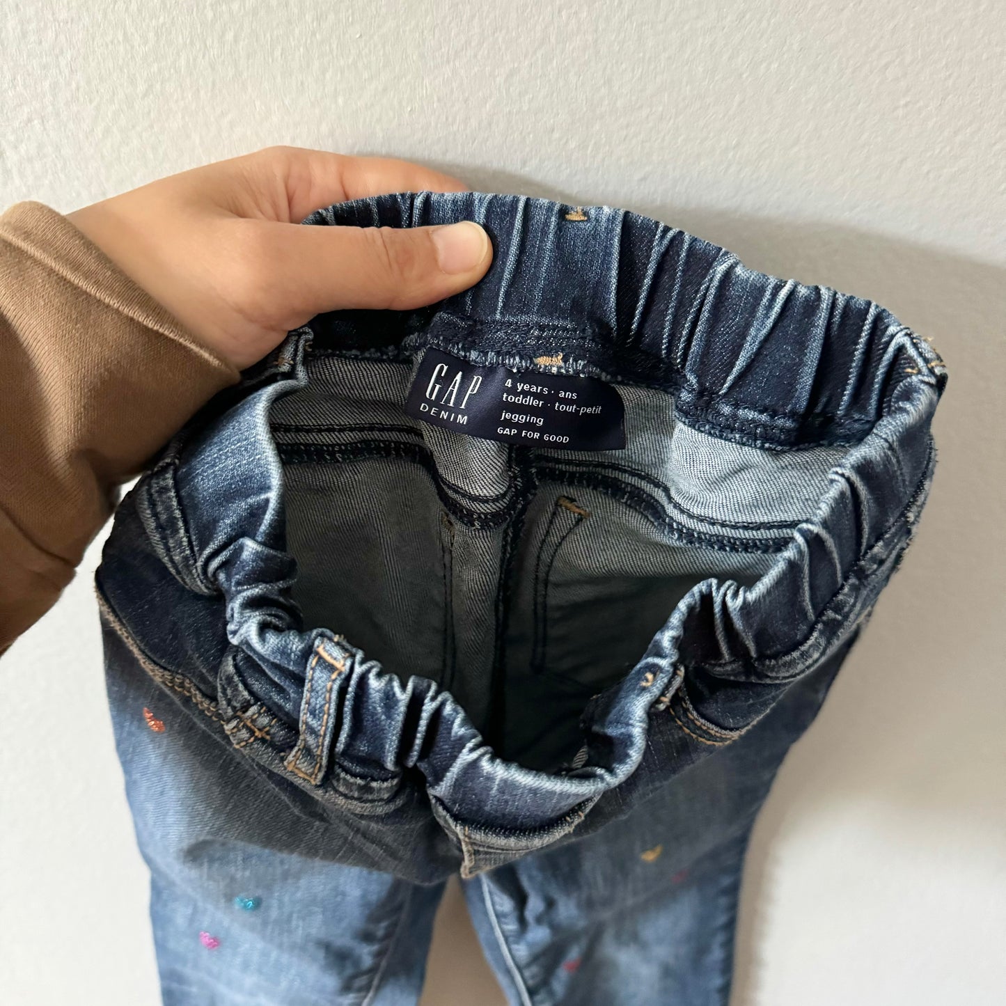 Gap / Stretch denim with sparkle hearts / 4Y