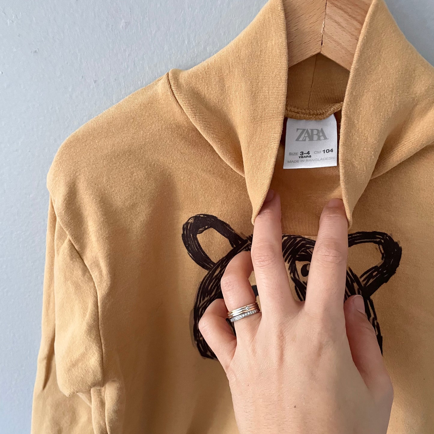 Zara / Turtle neck top - Bear print, Mustard / 3-4Y