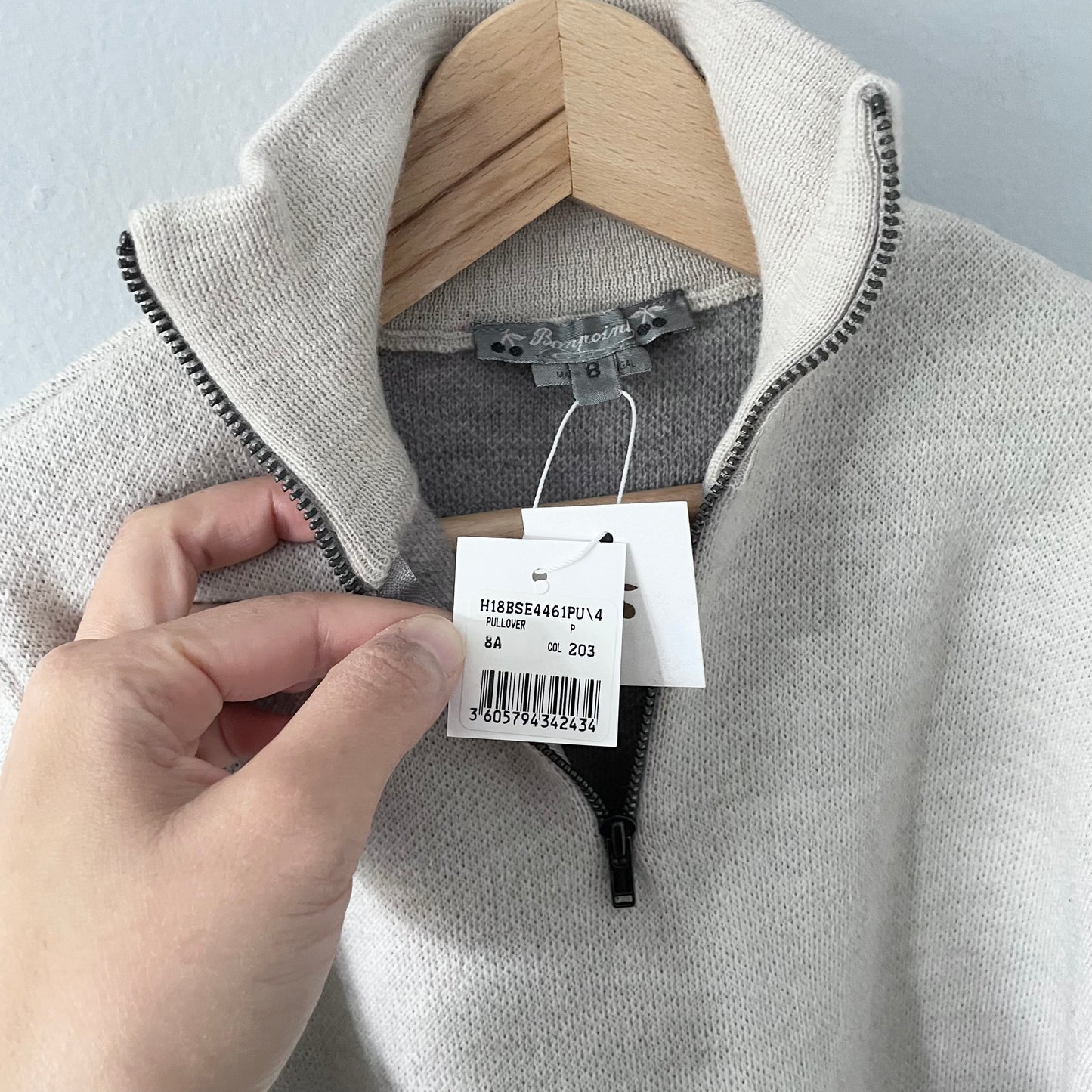 Bonpoint / Light grey half zip knit top / 8Y