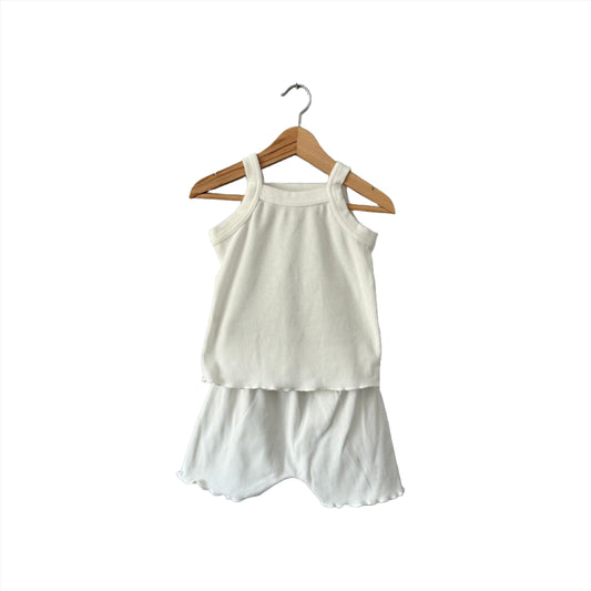 No brand / Ribbed cami + shorts set - White / 90cm(18-24M)