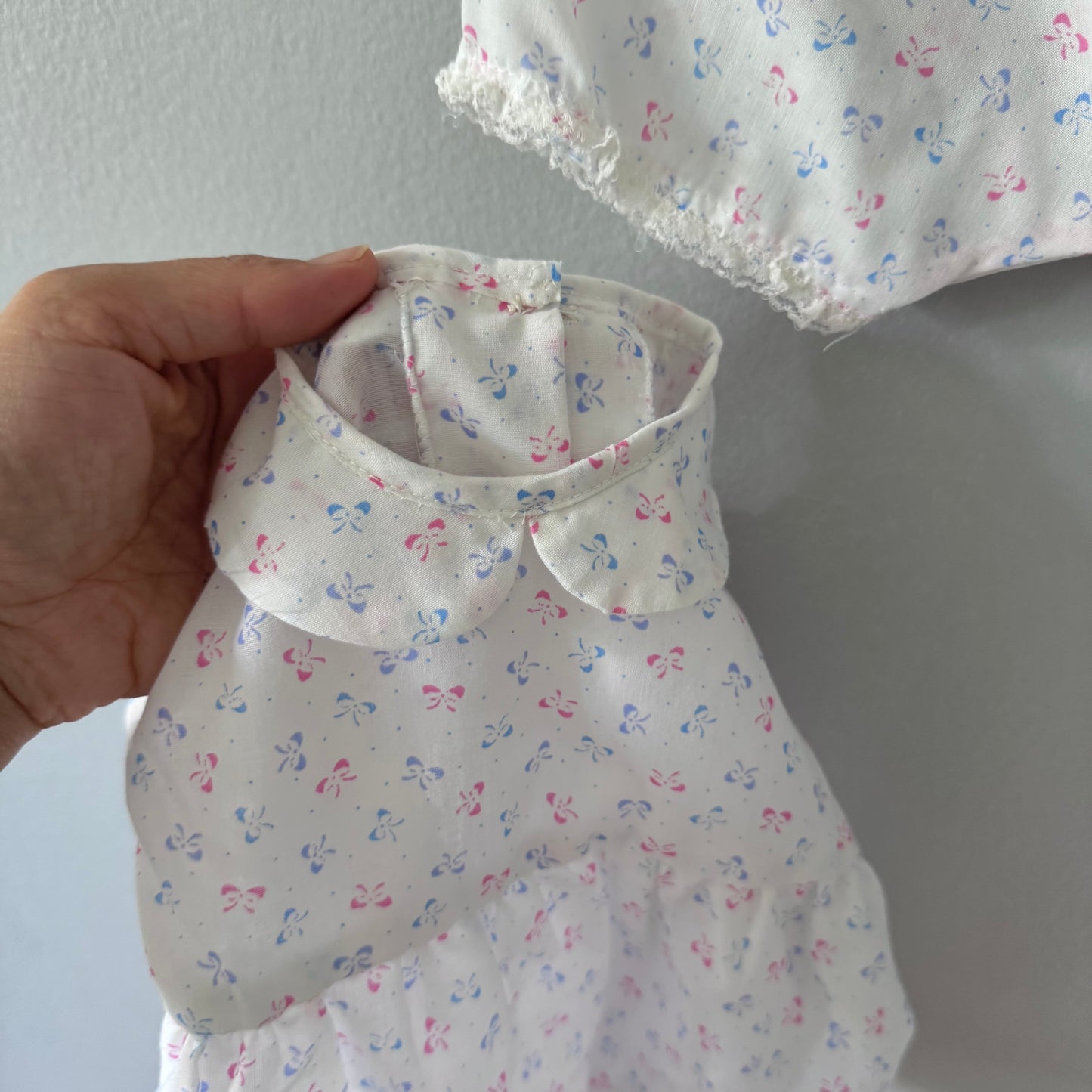 Vintage / White x blue dress and bloomer set / 12M