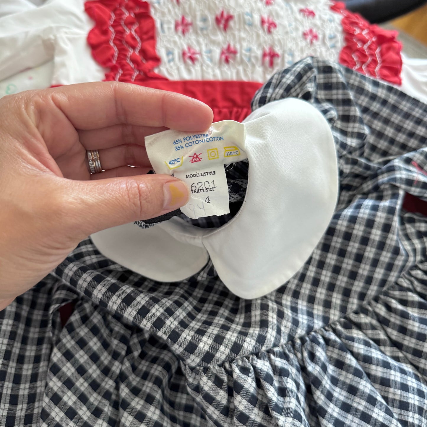 Vintage / Black white checked long sleeve dress / 4Y