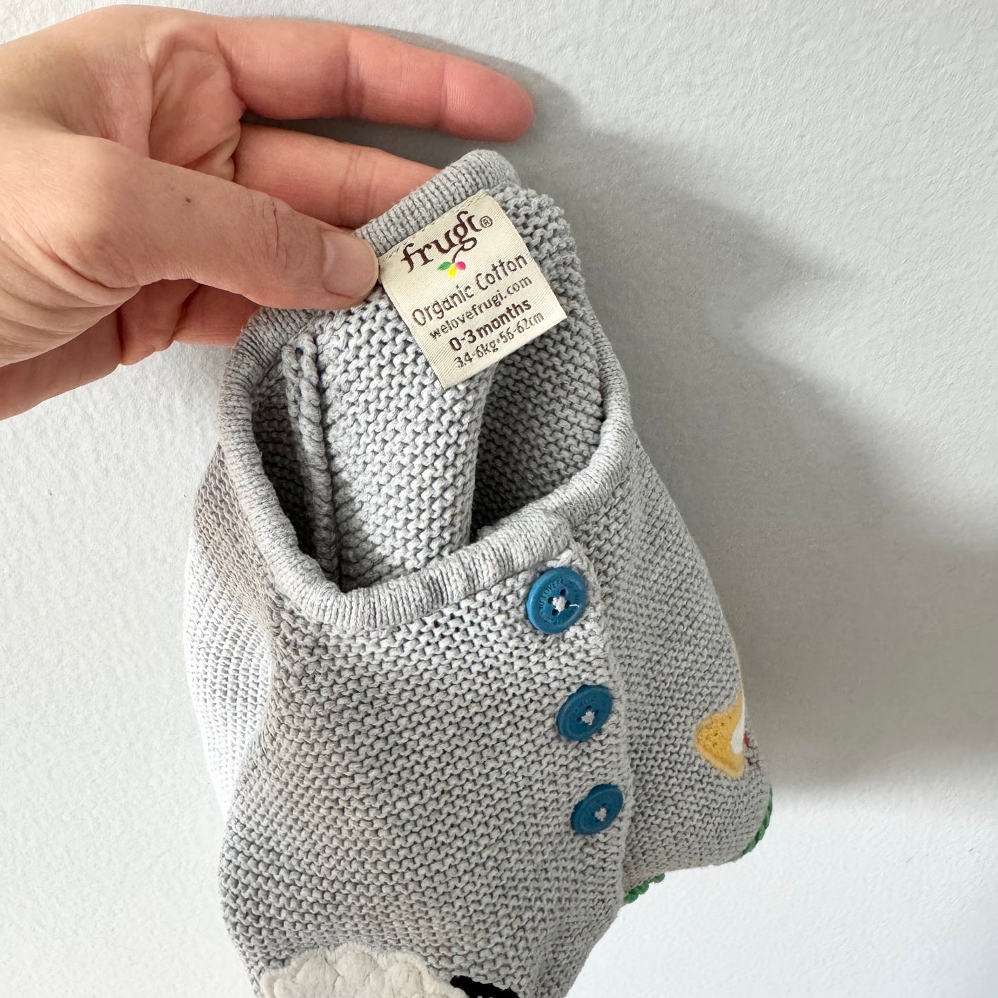 Frugi / Light grey cotton cardigan / 0-3M