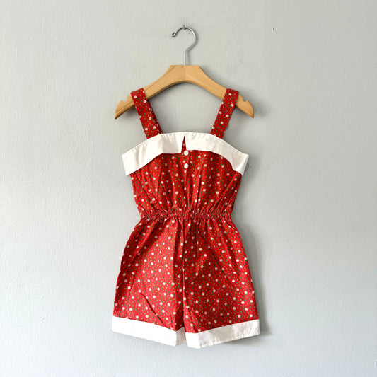 Vintage / Red floral tank jump suit / 4Y