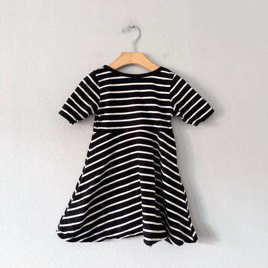 Mini mioche / Black x white stripe twirl dress / 3-4Y