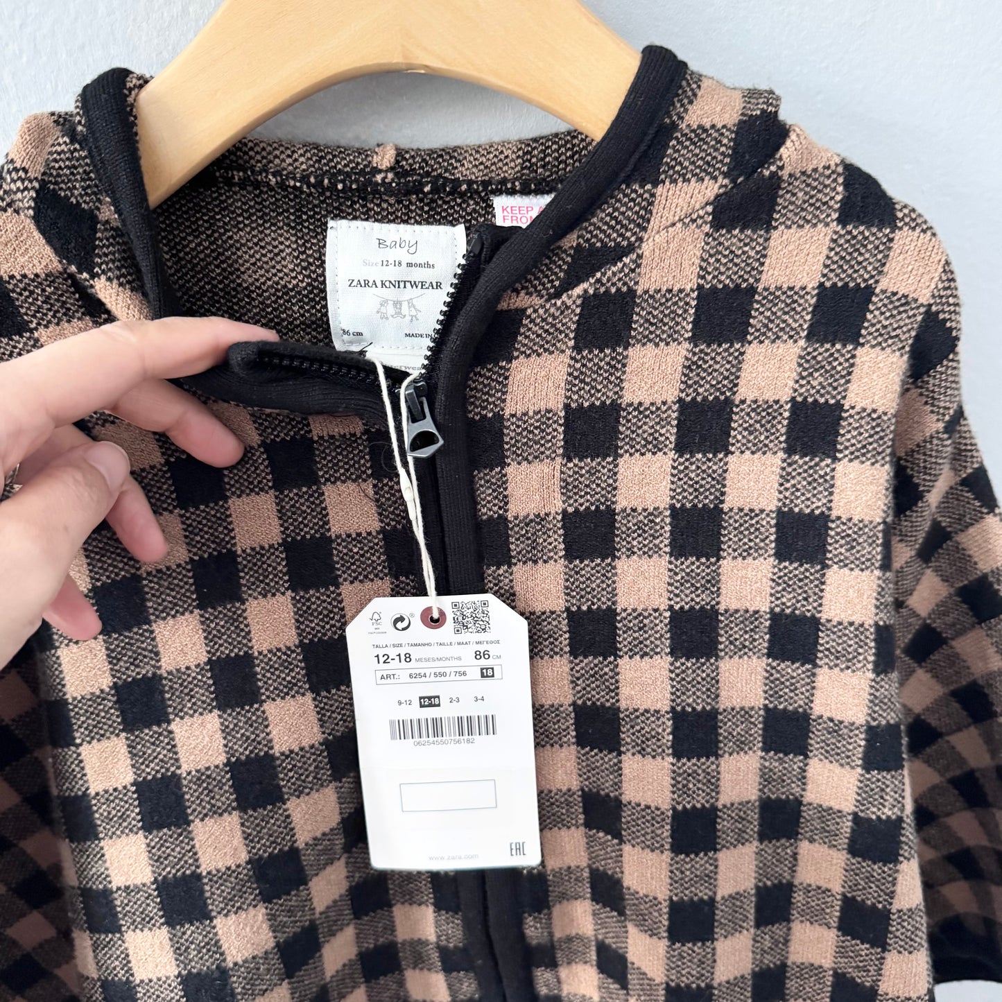 Zara / Brown black plaid knit poncho jacket / 12-18M - New with tag