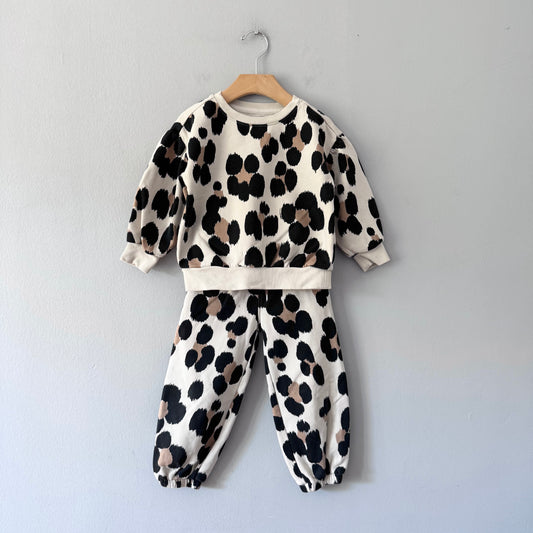 Gap / White leopard crew set / 4Y