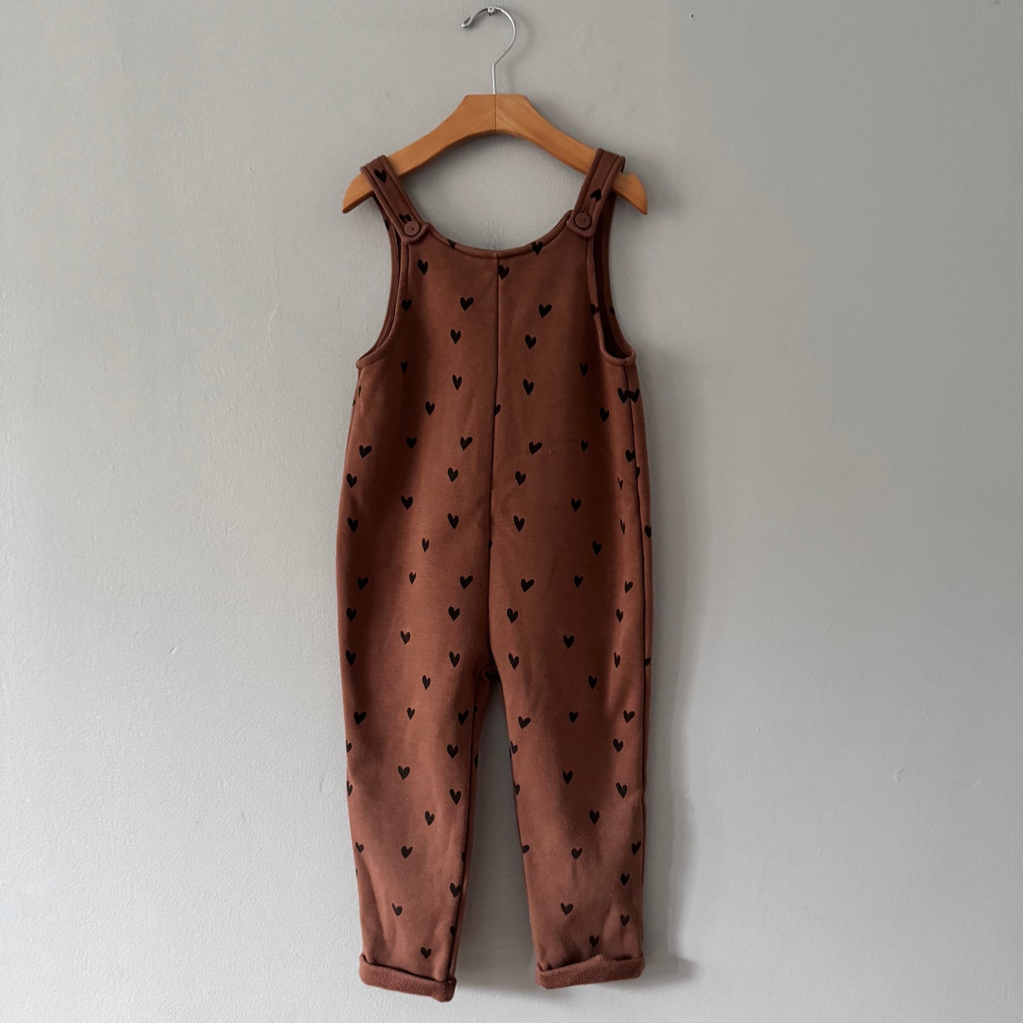 Zara / Brown x heart lined overalls / 4-5Y
