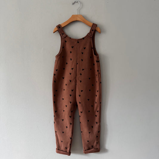 Zara / Brown x heart lined overalls / 4-5Y