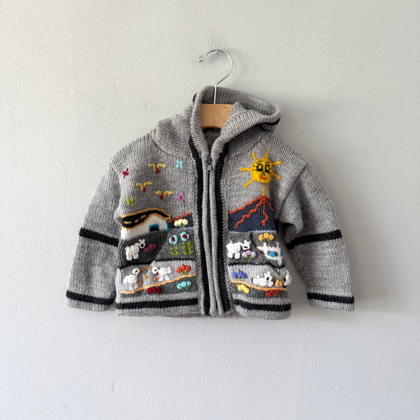 Handmade / Peruvian grey knit zip up jacket / 12M