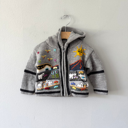Handmade / Peruvian grey knit zip up jacket / 12M