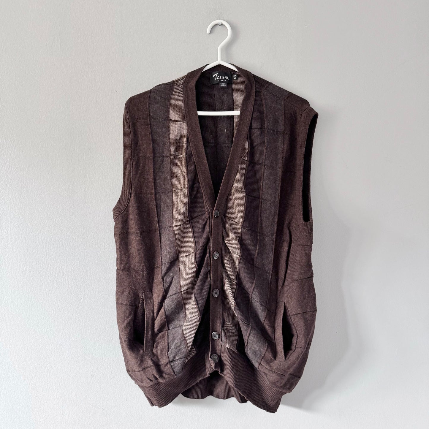 Gilet vintage / Tosani en coton tricoté marron / XL