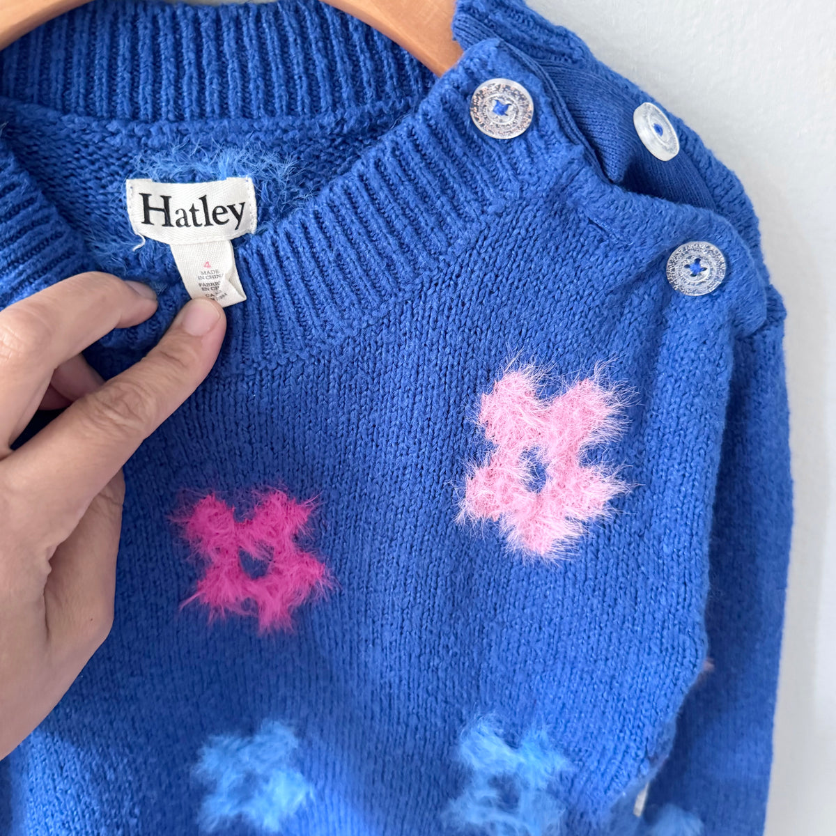 Hatley / Blue x flower knit pullover / 4Y