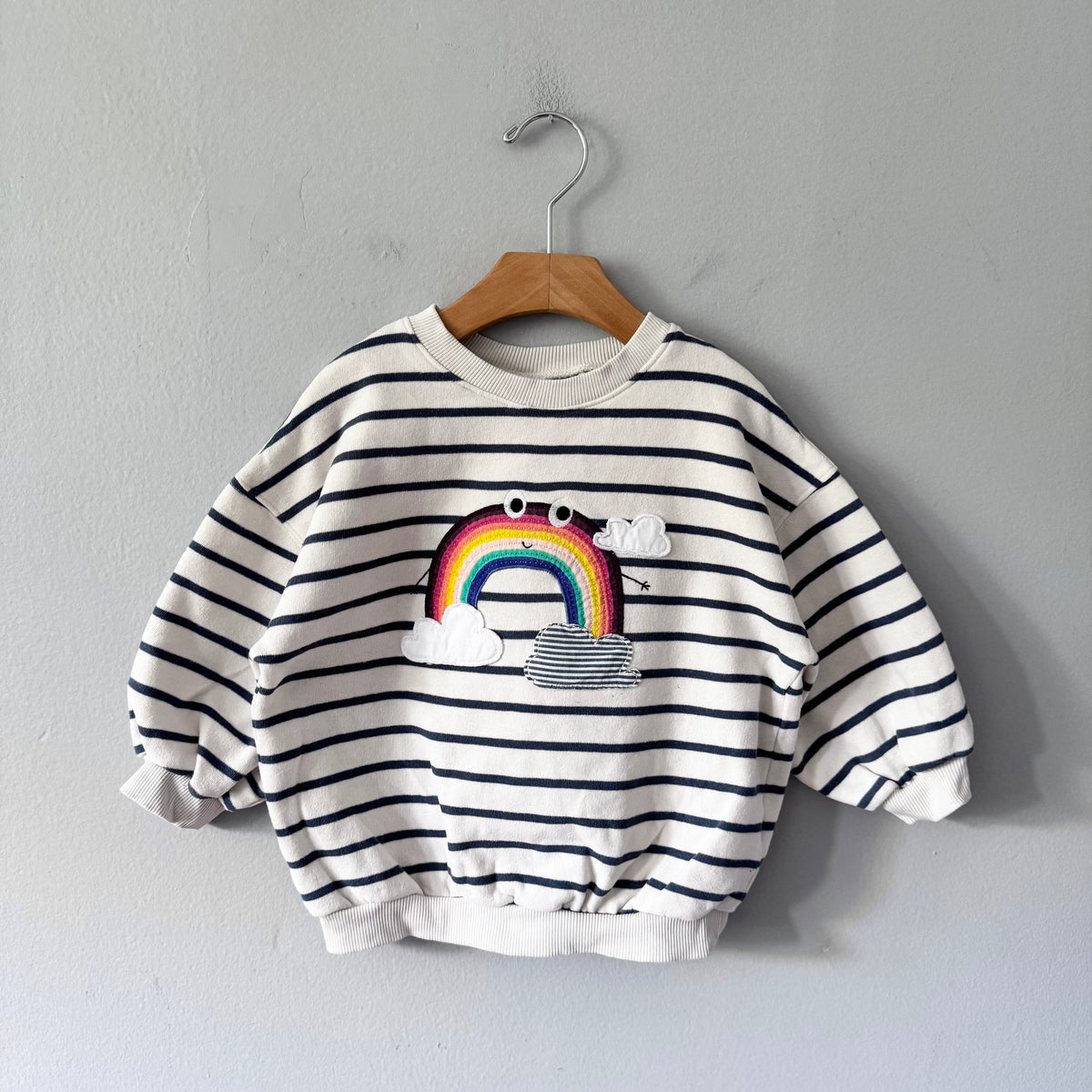 Next / White x navy stripe x rainbow sweatshirt / 2-3Y