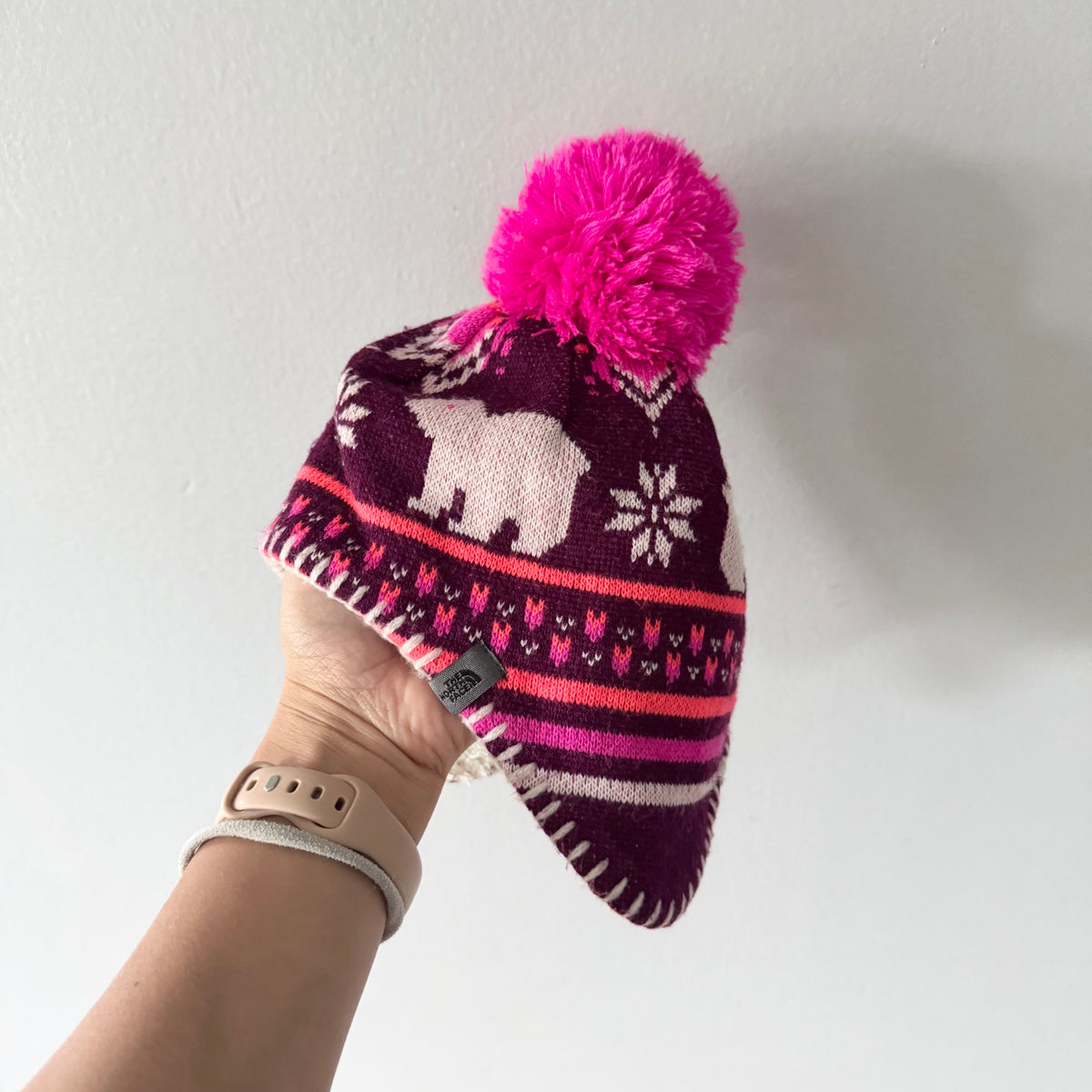 The North Face / Sherpa lined knit hat - pink / 0-12M