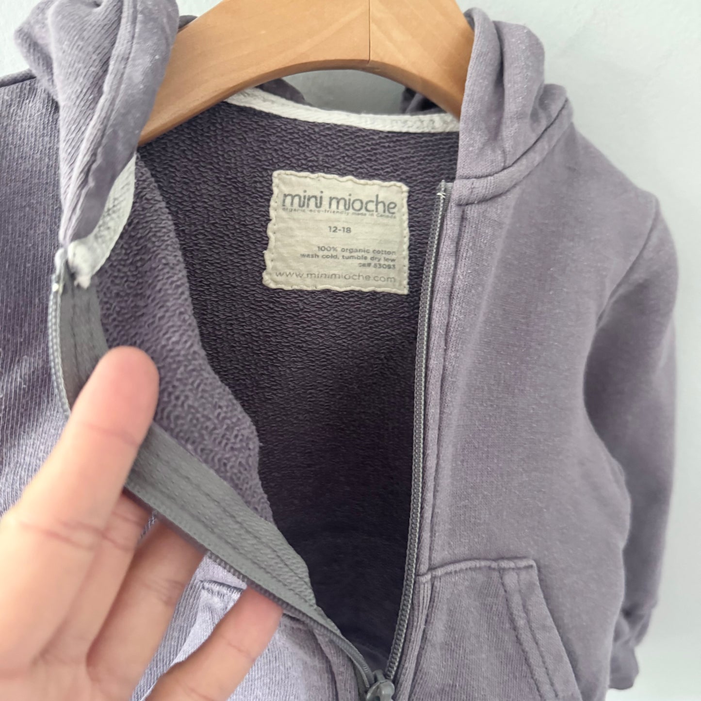Mini mioche / Purple zip up hoodie / 12-18M