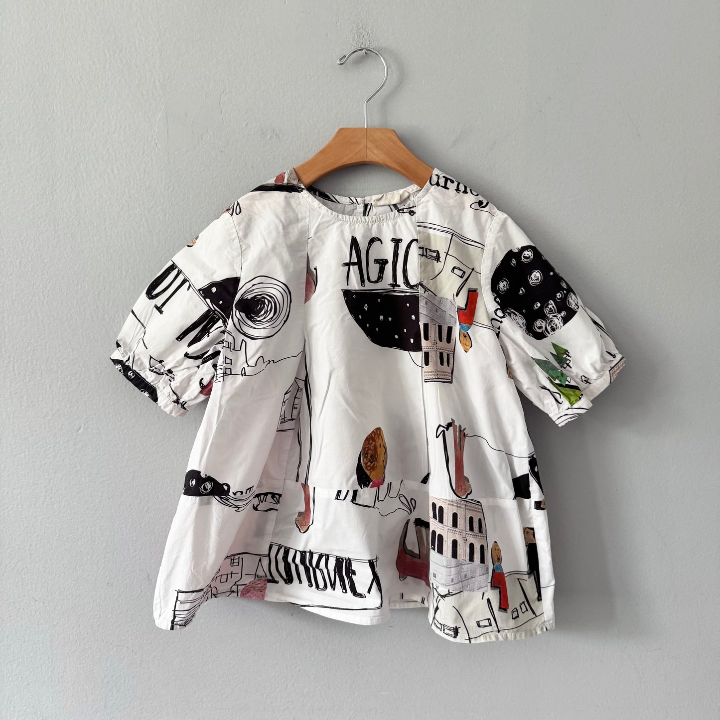 No brand / White x pattern blouse / 7-8Y