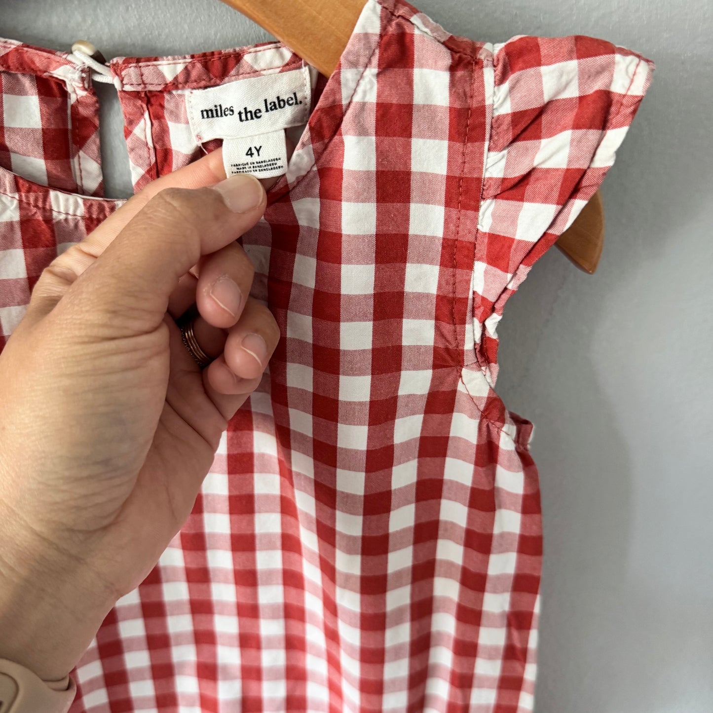 Miles the label / White red gingham dress / 4Y