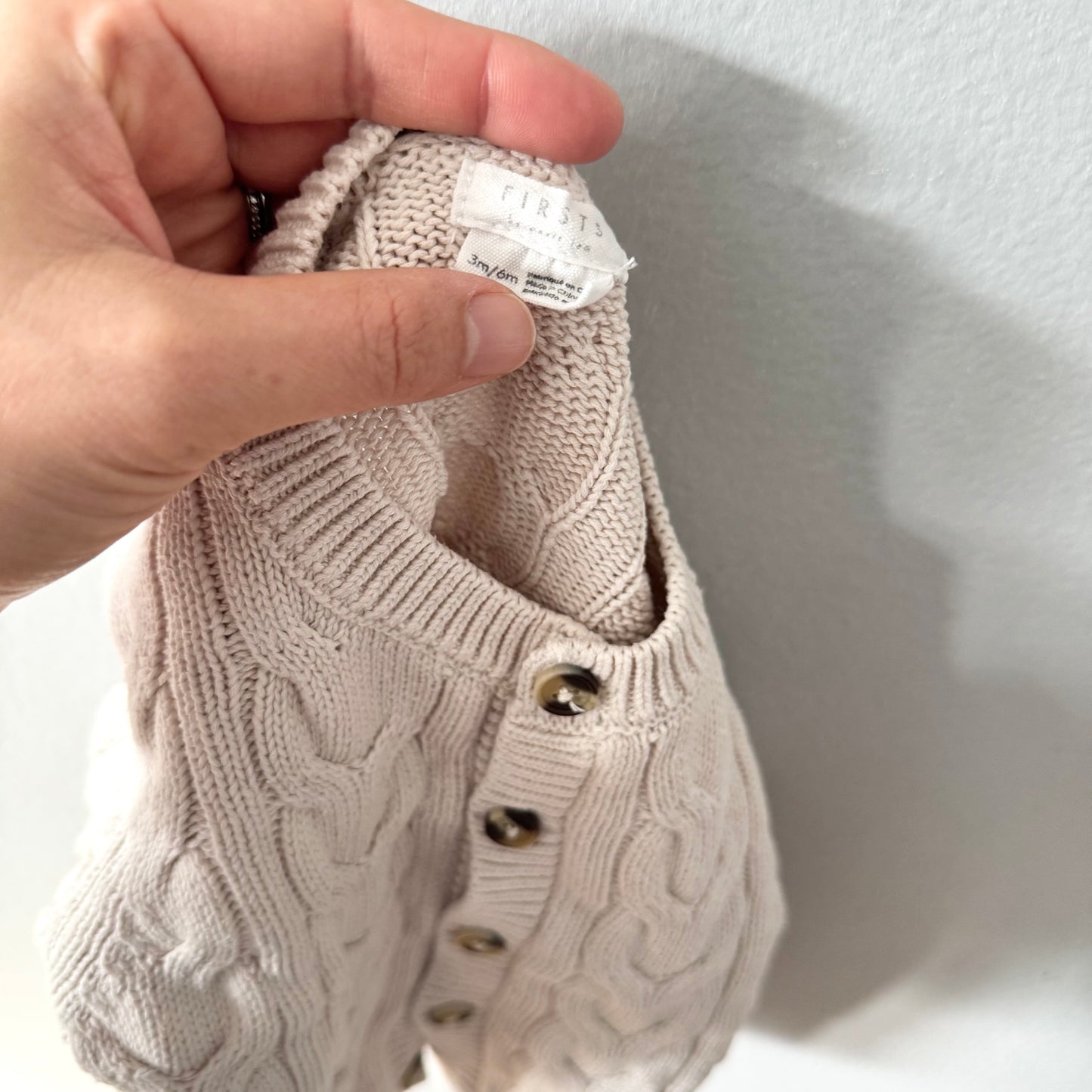 Firsts by petit lem	/ White cable cotton knit set up / 3-6M