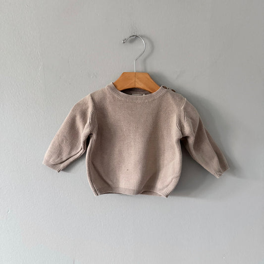 The Littlest / Beige organic cotton knit pullover / 3-6M