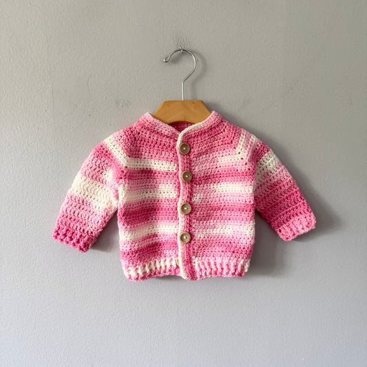 Handmade / Pink crochet cardigan / 6M