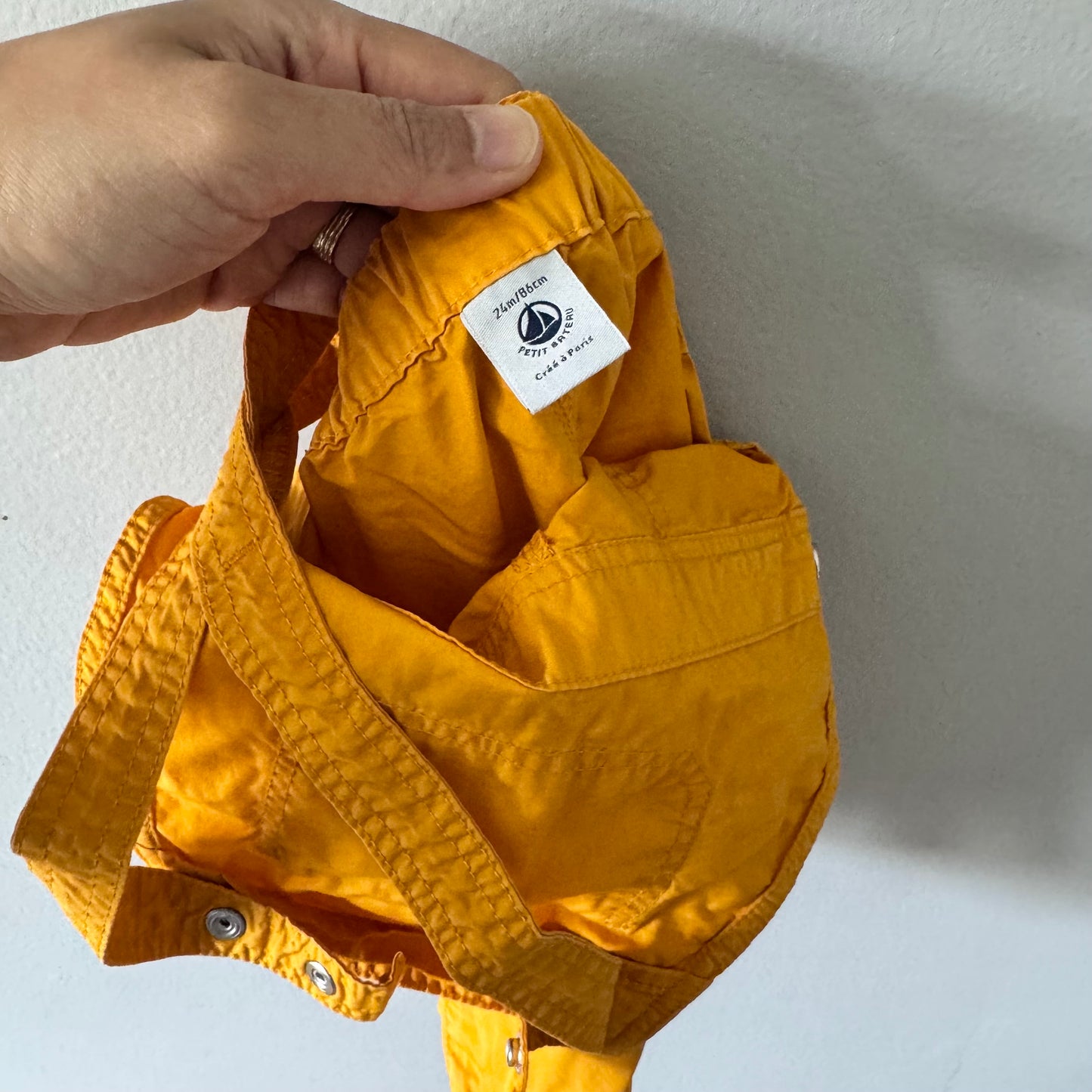 Petit bateau / Yellow orange overall shorts / 24M