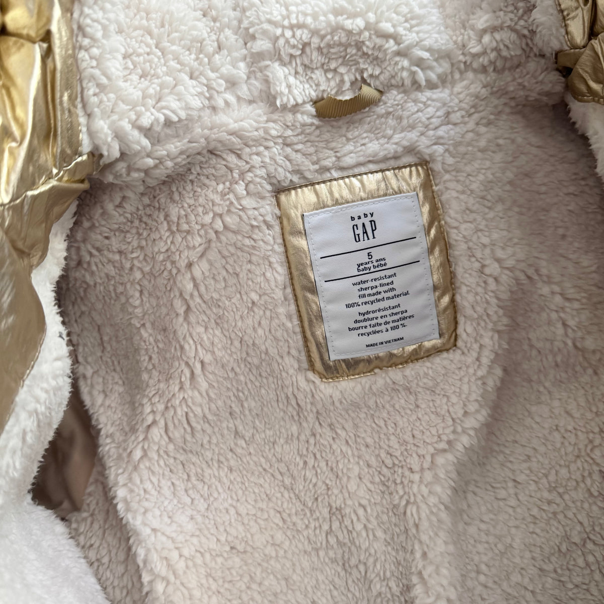 Gap / Gold sherpa lined winter jacket / 5Y
