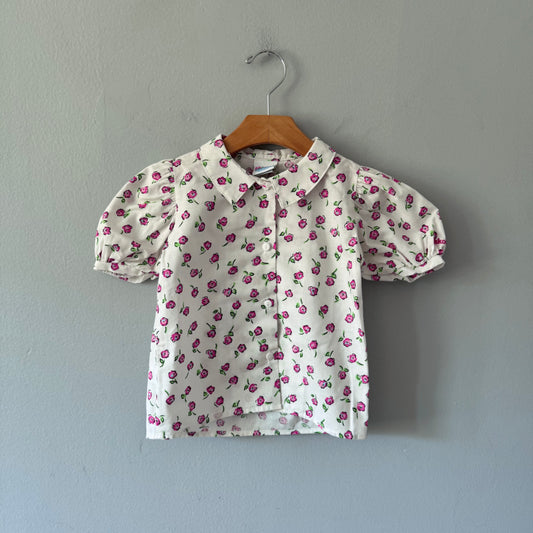 Oshkosh / White x pink flower blouse / 4Y