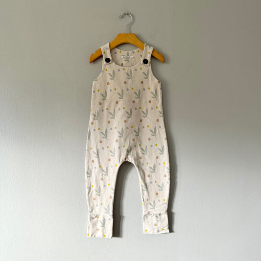 Bajoue / White x dots & leaves overalls / 3-5T