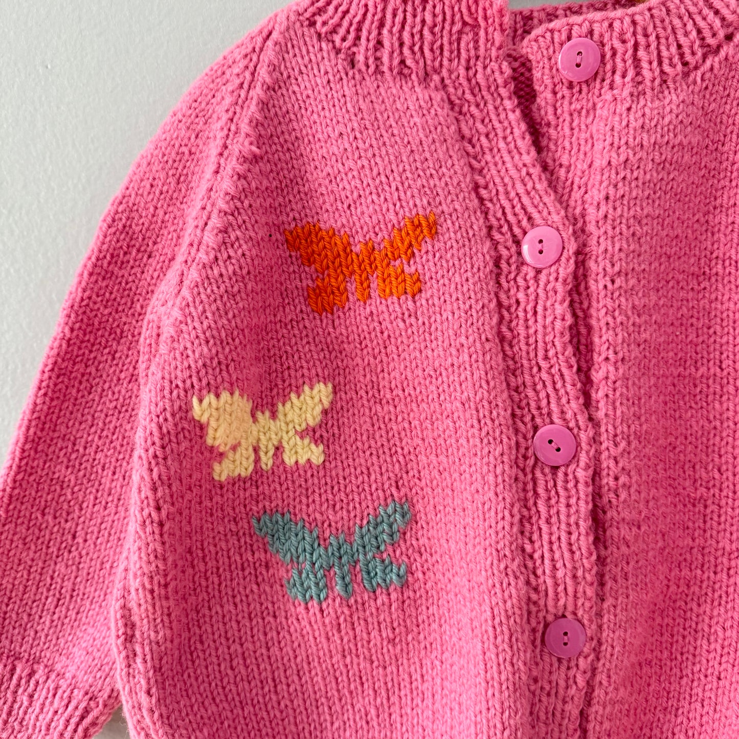 Handmade / Pink x butterfly cardigan / 4Y