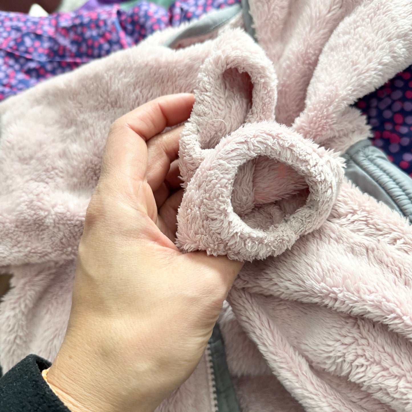 The North Face / Light pink x grey sherpa zip up / 3T