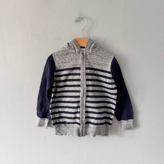 Seed / Navy grey stripe cotton knit zip up / 3-4Y